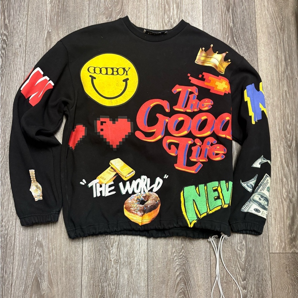 Good Boy Black Graphic Sweatshirt With Colorful Prints